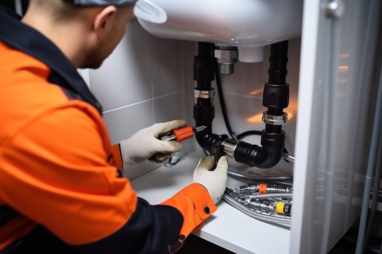 técnico destapando tubería con equipo especializado