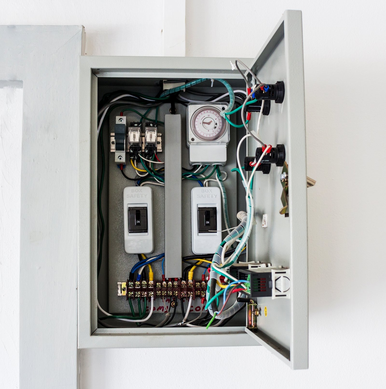 técnico revisando tablero eléctrico residencial